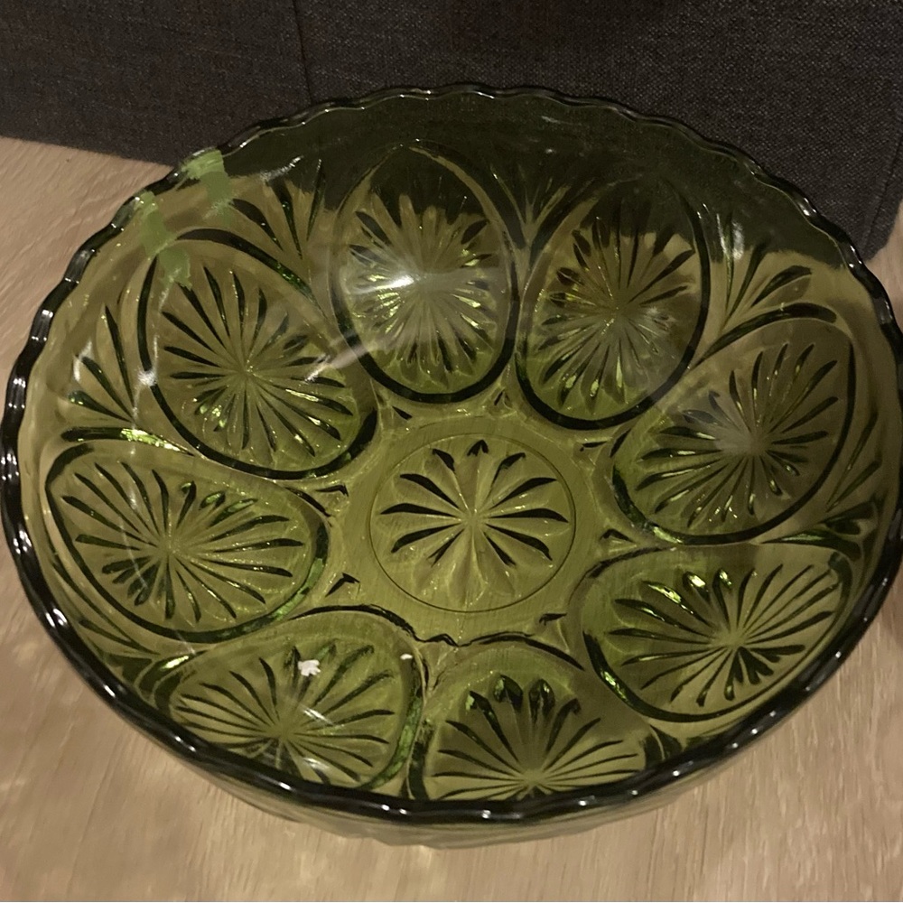 Beautiful Vintage Green Glass Bowl